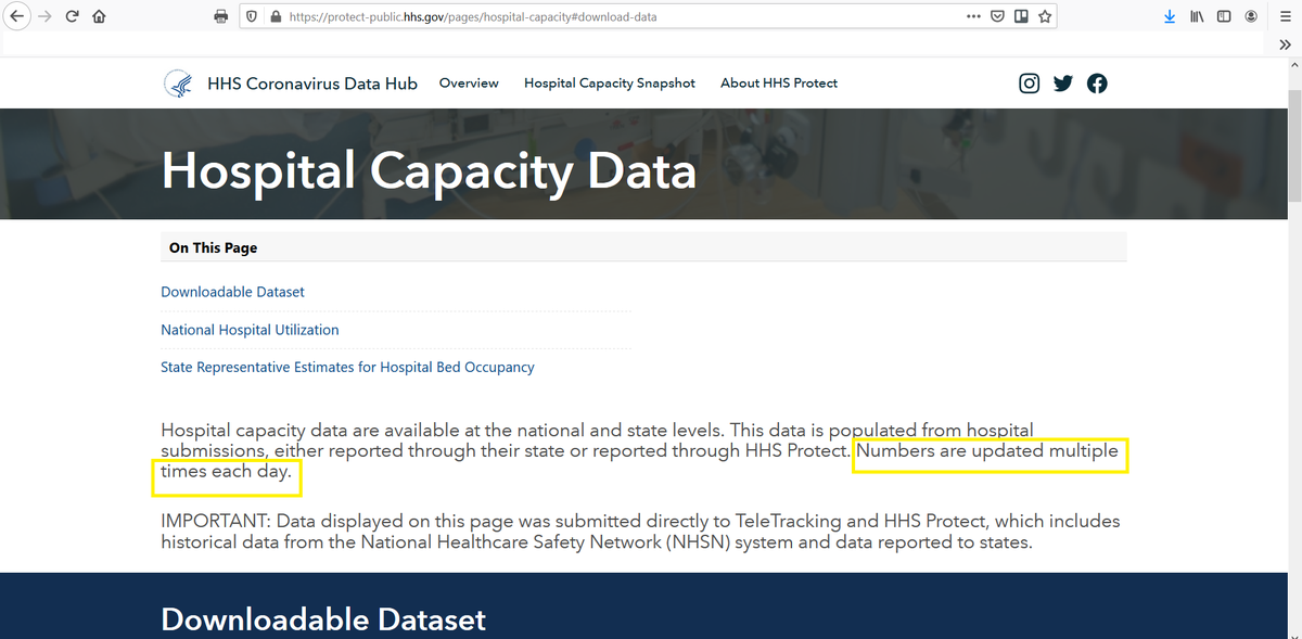 Initially,  @HHSGov claimed they would update this data multiple times a day.Then they quietly changed the website to "daily."But much of the data hasn't been updated in OVER A WEEK.And now, an HHS spokesperson tells me that it will now be updated weekly.