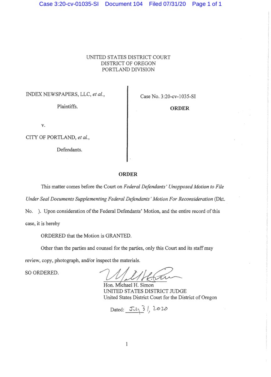 Do NOT freak out - the Government asked to file Dario is documents under-seal because there’s concern if the FPS officers are publicly named - then they would be doxed.As a practical matter - the Court is correct in granting the Govt request  https://ecf.ord.uscourts.gov/doc1/15117622814