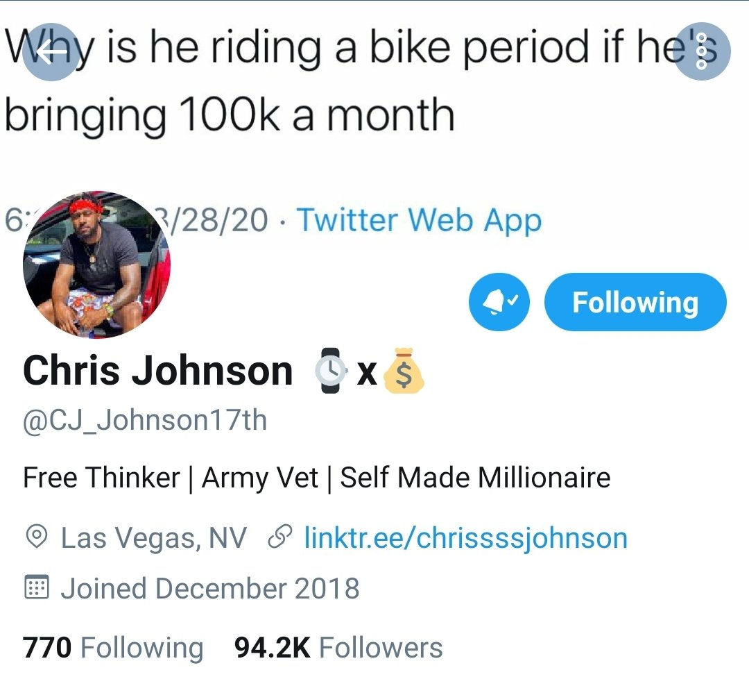   @CJ_Johnson17thChris is now a millionaire,& the 2nd account I followed,changed my WHOLE perspective on WHAT money is & how it can work FOR you,his 'Reloaded Field Manual' course changed my mindset completely - top man  Thank you BROTHER!