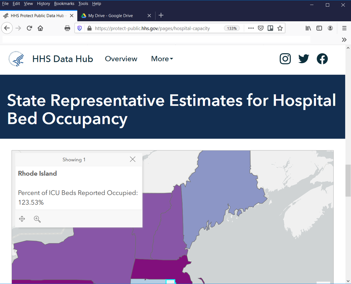 There are more anomalies, including Georgia and New Mexico.In Colorado, July 30 hospitalization data from HHS showed 491 patients, but the state's daily dashboard showed 341.And Rhode Island shows over 100% of ICU beds filled.
