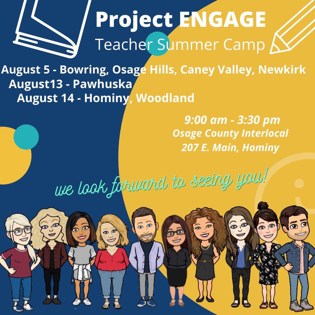 OsageInterlocal's tweet photo. Project ENGAGE Teachers:  Be sure to check your school's date for Summer Camp Training!📌 📆 ☀️  We are excited you are participating in our program &amp; look forward to seeing you! 🎉#WeAreOCIC #ProjectENGAGE https://t.co/hqbes9M900