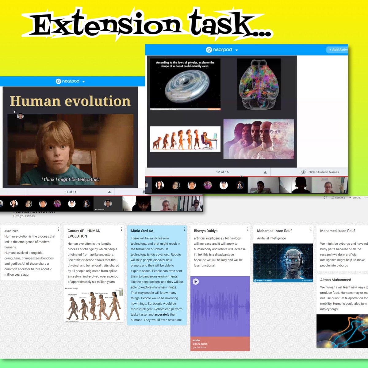 OoisGems's tweet photo. Day5_Grade6_#ButterflyEffect #MandelaEffect #BrainTeaser #ParallelUniverse #HumanEvolution #Extensiontask @gemsoois @GemsMsb @OisMsg @KHDA @LalithaSuresh2 @menon_reshmi @mijo_mini @SajnaSantosh @MamgainSammi @Neenak11 https://t.co/hYRL5mqHlw