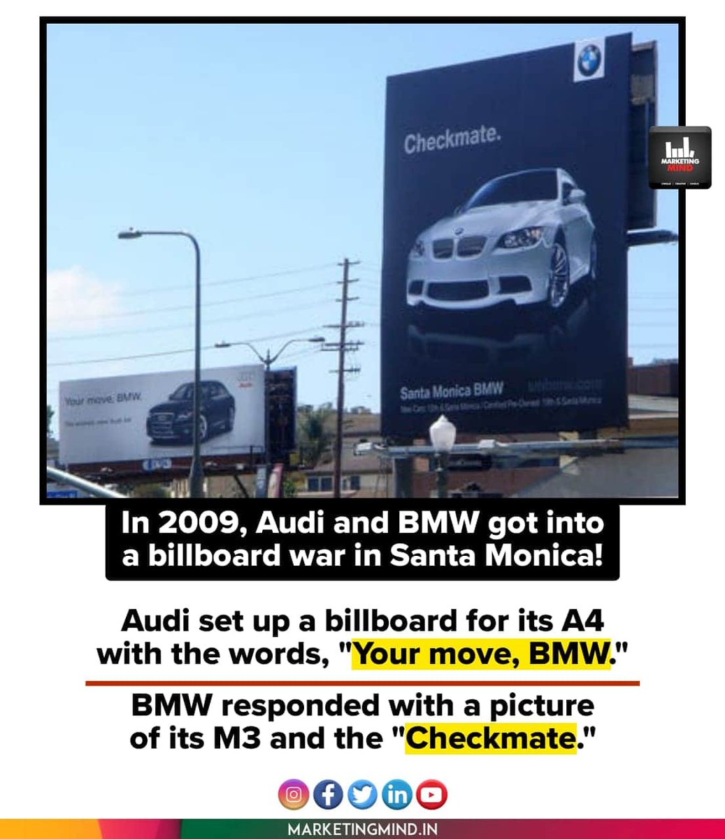 Marketing Mind Audi Claimed Its Billboard Was Up For Almost A Year Bmw Said It Only Rented The Billboard For 2 Weeks Brandwars Marketingmind T Co Tqkzpahzlt