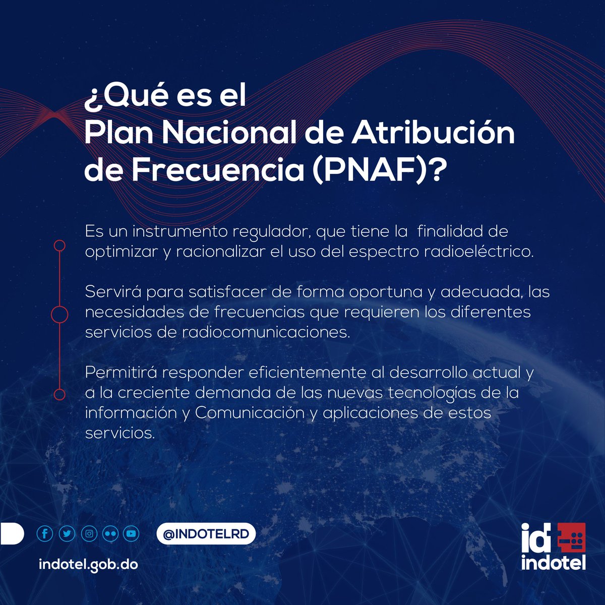 IndotelRD's tweet photo. ¡Conoce nuestro #PNAF!
Como órgano regulador de las #telecomunicaciones y autoridad competente en materia de la administración del #espectroradioeléctrico, presentamos la actualización del Plan Nacional de Atribución de Frecuencias (PNAF). https://t.co/00sbpaBRcz