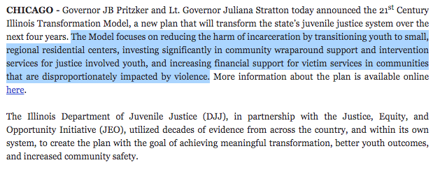 Pritzker and Stratton have a plan to "transform" the juvenile justice system in Illinois, investing more in communities and and "transitioning youth to small, regional residential centers."