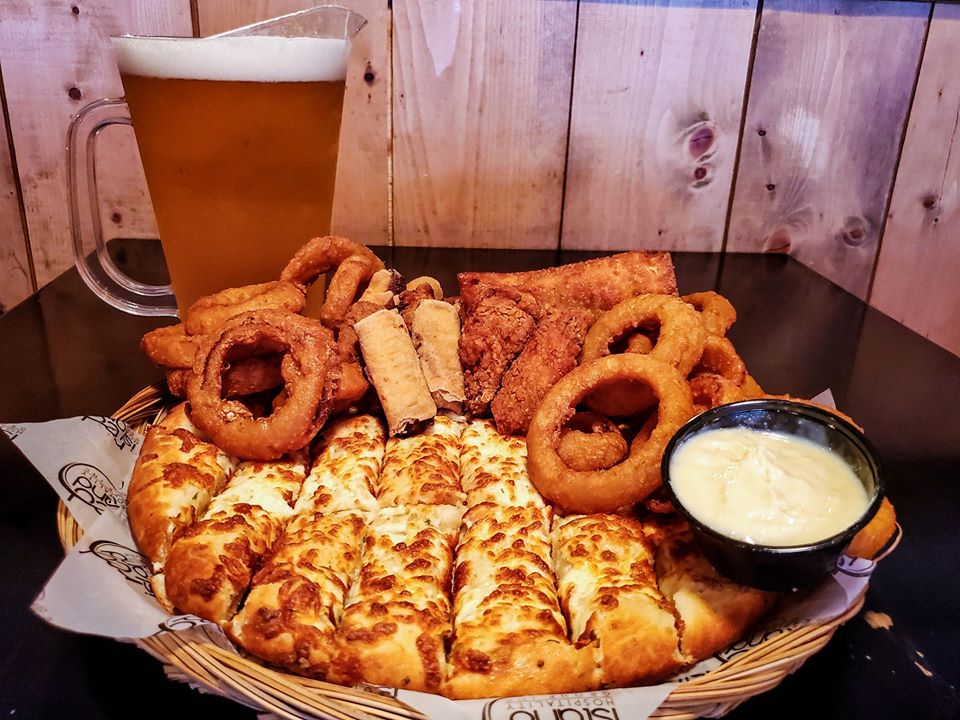 Hockey is back and we'll have all the games on our big screen in surround sound. Check out our $24.99 Playoff Platter - that's a LOT of food piled on those garlic fingers!