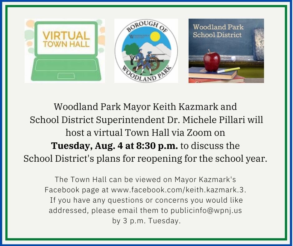 WPSchoolDist's tweet photo. Join Dr. Pillari and Mayor Kazmark on Tuesday evening at 8:30 p.m. for a Town Hall meeting to discuss and answer questions about the reopening of school. Dr. Pillari will present how the District will provide a safe environment, with a virtual piece, for our students and staff. https://t.co/rAICNoOwGf