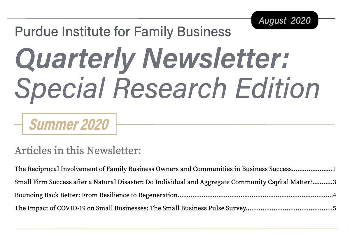 PurdueFamBiz's tweet photo. Our summer newsletter is hot off the press: https://t.co/Ao8gUM6Mdu! This edition of the PIFB newsletter focuses on family business research, with an emphasis on resilience and sustainability. We hope that you enjoy! #fambiz #PIFB @PurdueAgEcon @PurdueExtension @PurdueAg https://t.co/W0oRVSm8OY