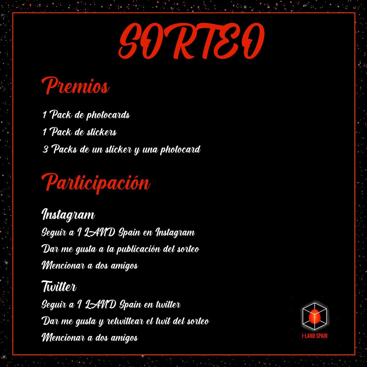 ENHYPEN_SPAIN's tweet photo. ¡Os traemos un sorteo de stickers y photocards organizado por @ILAND_SPAIN_ ! ¿Cómo podeis participar?

Seguir a I-LAND Spain en twitter.
Dar me gusta y retwittear el twit del sorteo.
Mencionar a dos amigos.

Más info: https://t.co/iOhxVa9gDf

#ILAND #아이랜드 #WelcomeToILAND https://t.co/NWU3cHizWN