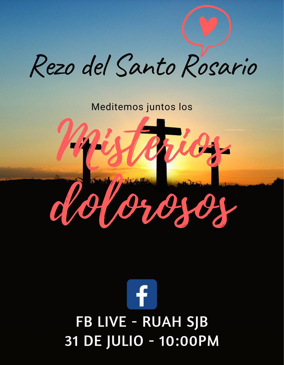 aylindavilag's tweet photo. REZO DEL SANTO ROSARIO 

Hoy meditemos juntos los misterios dolorosos para unirnos en Intercesión junto a nuestra Madre Santísima. Únete a nosotros a las 10:00pm en FB por la página de Ruah SJB. 

Ayúdanos a compartir 🌹❤️

#SantaMariaIntercedePorNosotros
#MisiónRuah
#Intercesión https://t.co/TXEqtPqNg2