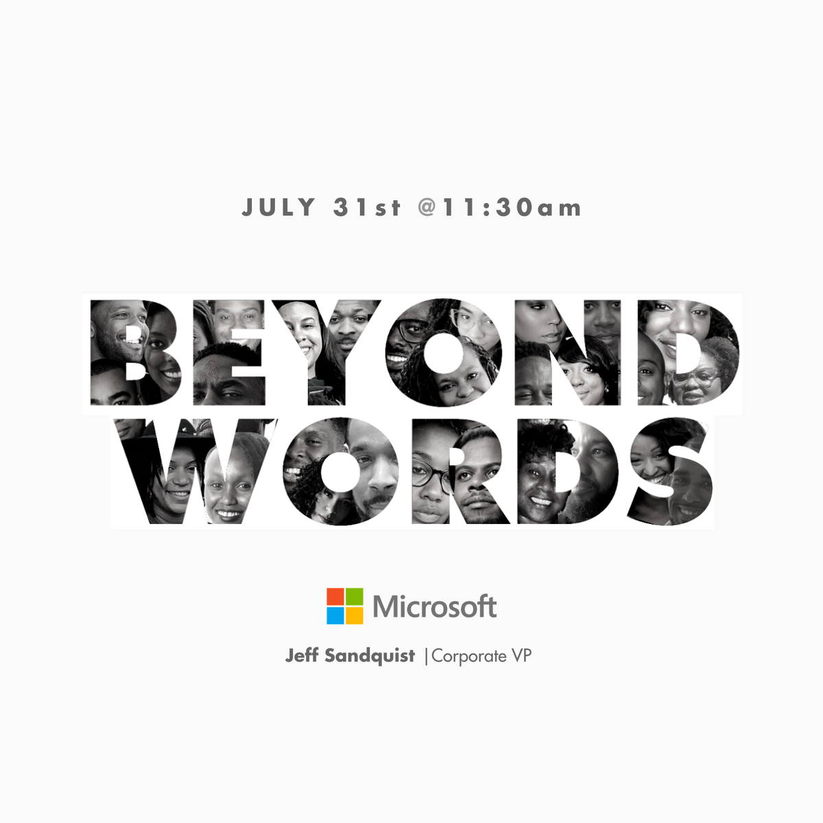 Institutions across the US have made public statements pledging to fight against discrimination. Time to move the conversation #BeyondWords. 

Join us TODAY @ 11:30am, for a discussion w/ <a href="/Microsoft/">Microsoft</a> &amp; hear how they're taking action. 
buff.ly/3ggTEbF
#1000Cuts