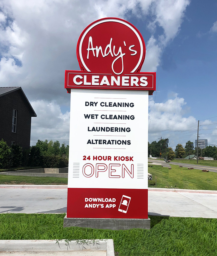 HumbleSignCo's tweet photo. #AndysCleaners received their #custom #Pylon Sign this week!
Push Through Acrylic Logo, Routed and Backed Day/Night Letters, and Faux Neon accent lighting 😍

Thank you so much for the business!
Check out more of our work at:
https://t.co/iS17Gw0YKu
#signcompany #houston #texas https://t.co/8ckFTTy98Z