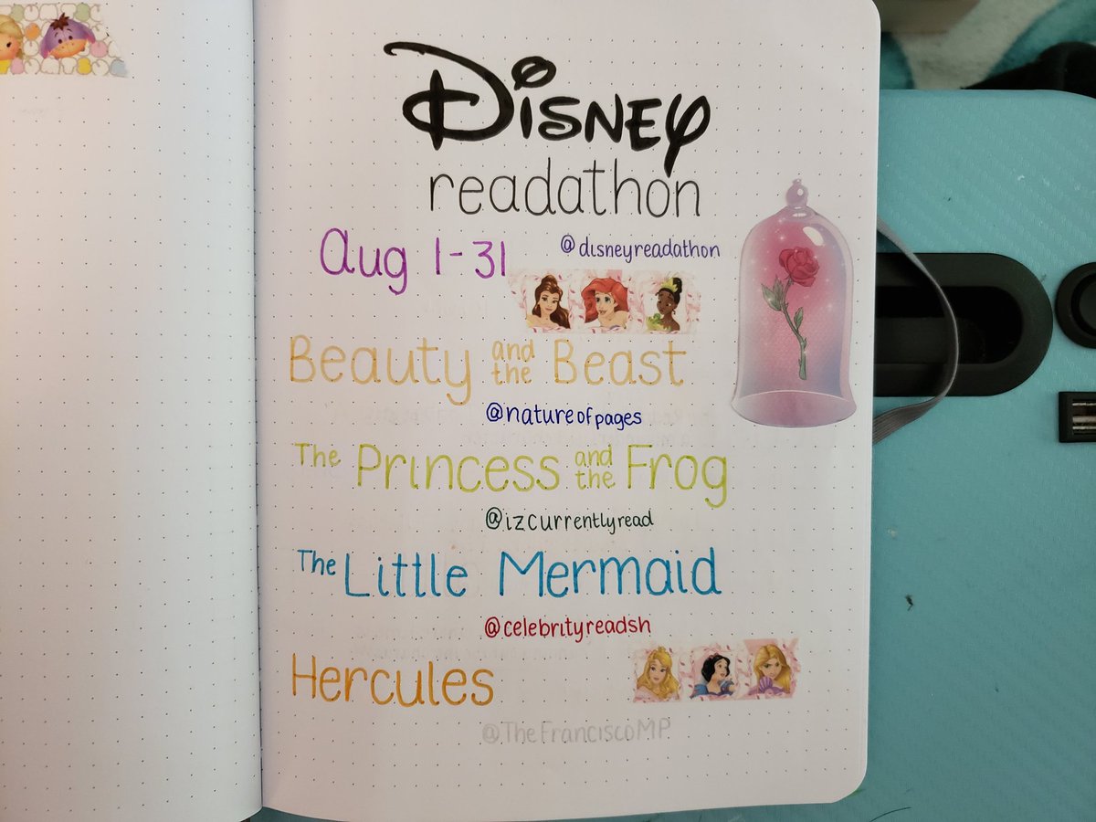 caseymtaft's tweet photo. Got my @disneyreadathon bujo spreads done along with my Beauty and the Beast TBR! I also did the Princess and the Frog and The Little Mermaid spread incase I am to finish my teams prompts. So excited for tomorrow! #teambeautyandthebeast #disneyreadathon #disneyathon https://t.co/5mqDkEYTpw