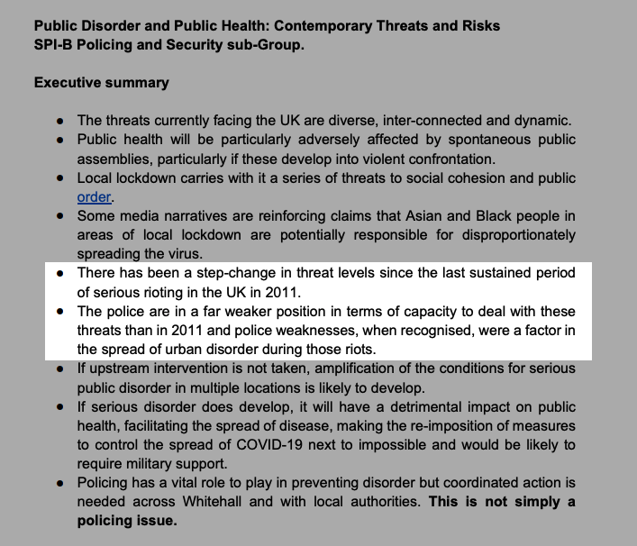 • Has been a step-change in threat levels since the last sustained period of serious rioting in 2011• Police are in a far weaker position in terms of capacity to deal with these threats • Police weaknesses were a factor in the spread of urban disorder during those riots