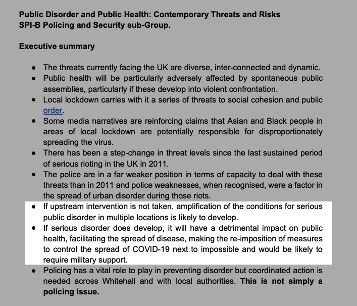 "If upstream intervention is not taken, amplification of the conditions for serious public disorder in multiple locations is likely to develop."