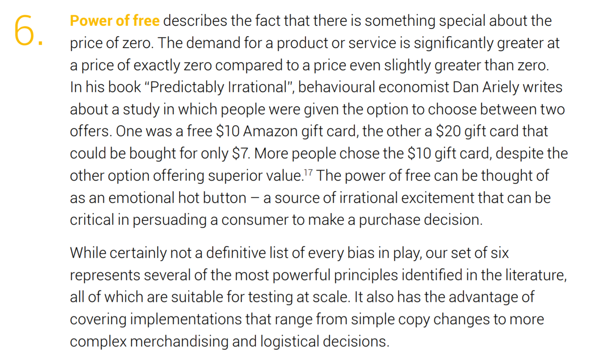 The Six Biases: 6.Sixth is 'the power of free'.It's almost cliché to say, but free is so powerful if used correctly. You probably don't think you want to eat nuts, but when they arrive with your drink for free you're irrationally happy.