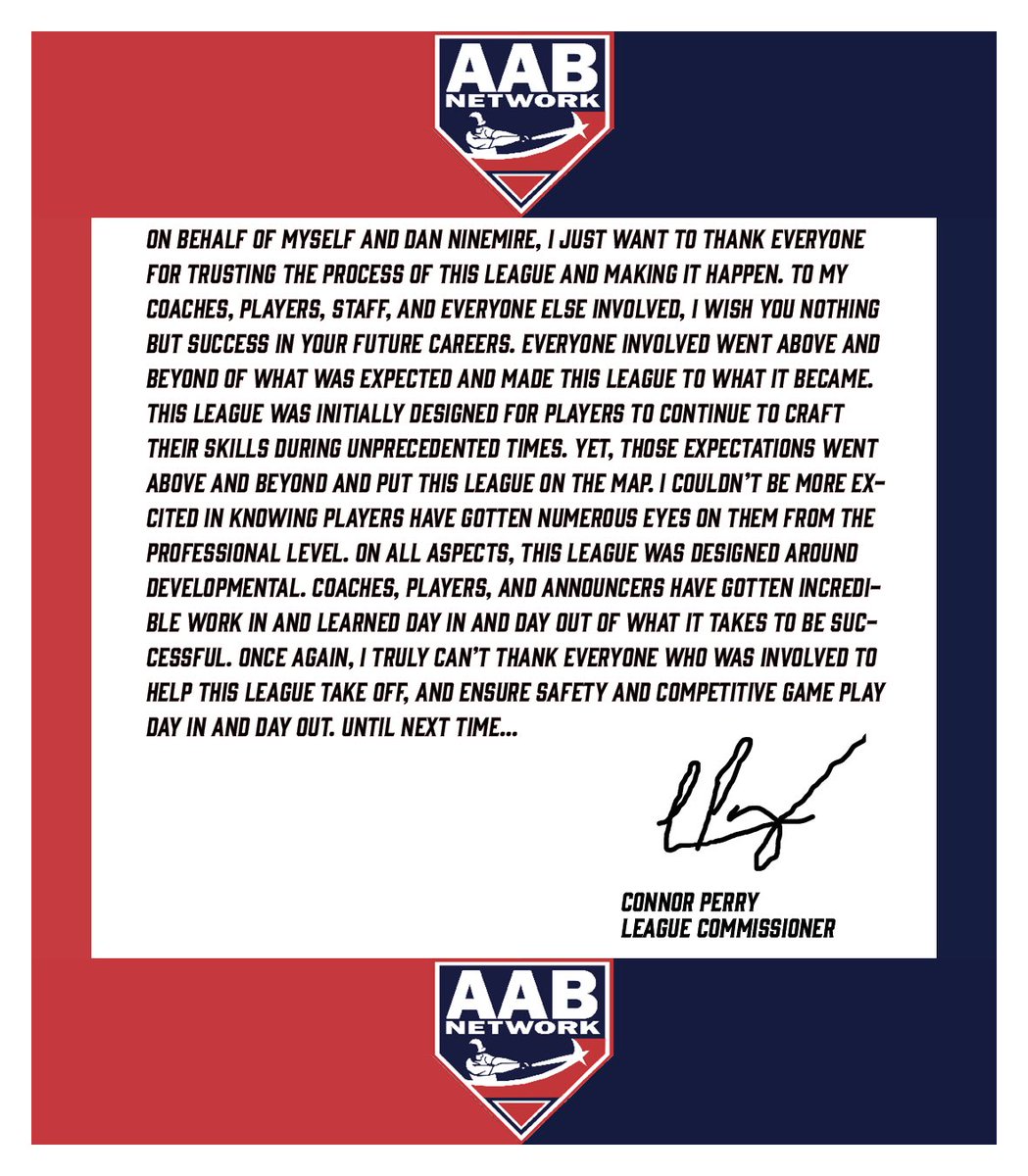 AabLeague's tweet image. A message on behalf of the commissioner, @c_perry33