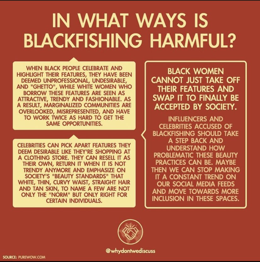 a short thread to help you understand what blackfishing is and why it’s not okay.