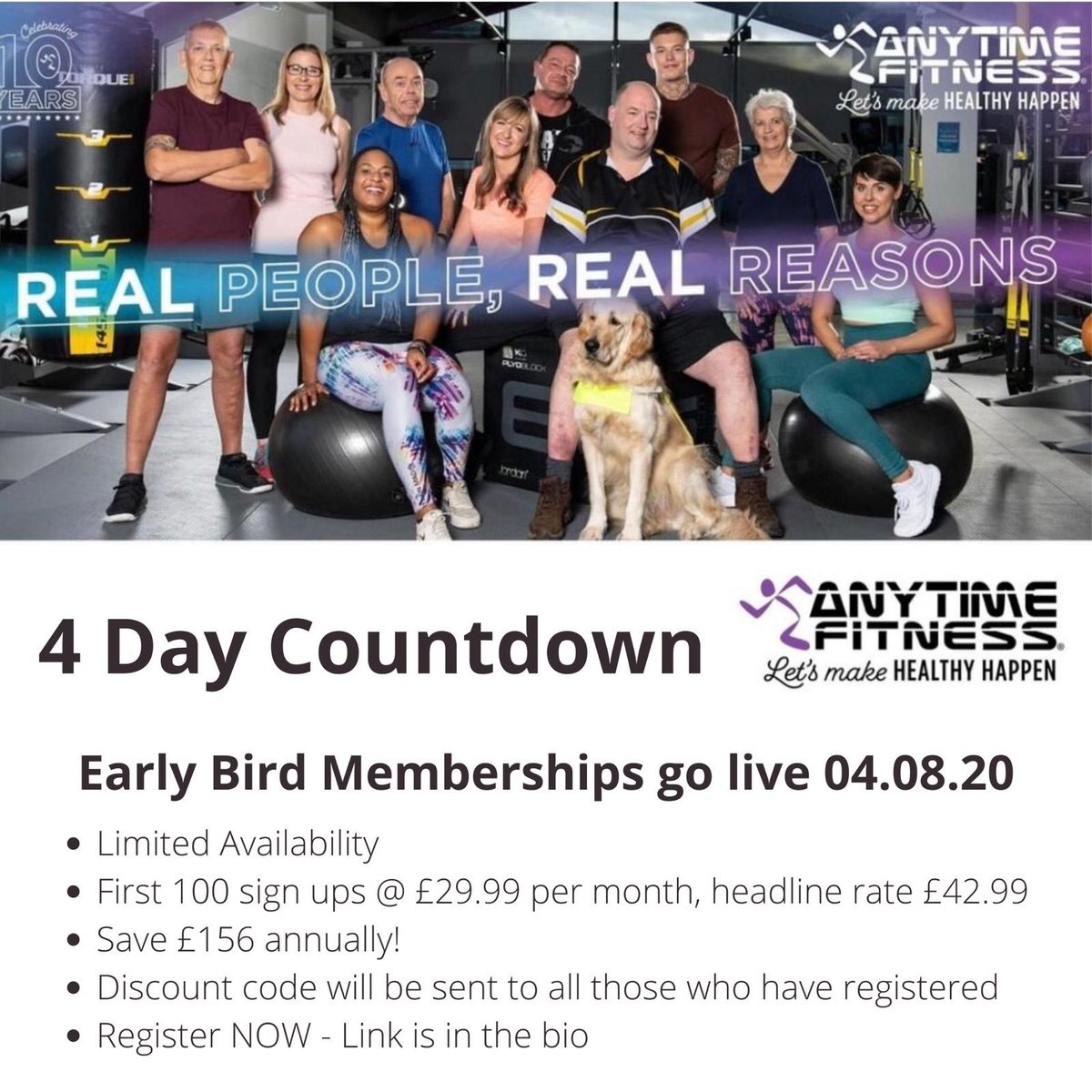 AFColindale's tweet photo. Massive announcement: Anytime Fitness Colindale memberships will be going live in 4 days.

We will be sending a promotion code to receive discount, in order to make sure you receive the specific code register your details below!

Keep an eye... retailers

https://t.co/7nh0uvVfsZ https://t.co/5N5y48ePQ3