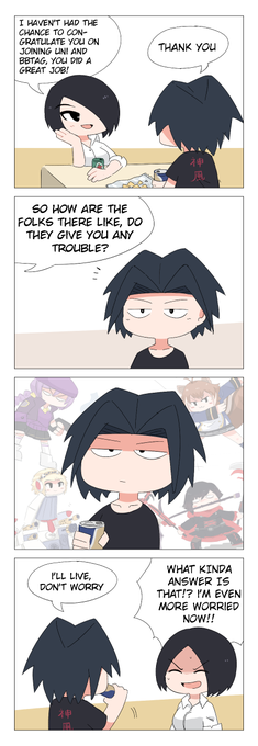 4koma about daily life of Akatsuki and Kanae. An AU where they live together because of "reasons". 