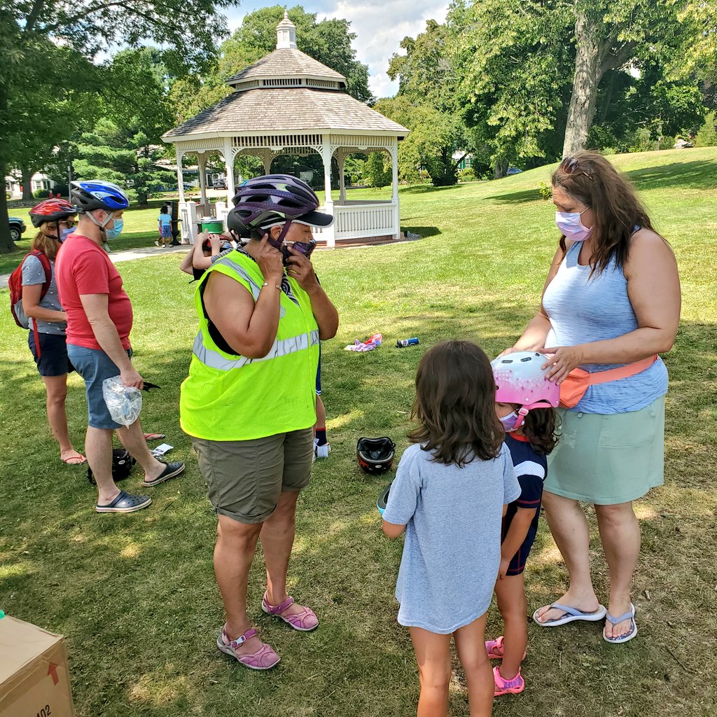 SafeRoutes_MA's tweet photo. Bike-friendly events in #Dedham this wk for OC Vivian! A virtual session at @DedhamPubLib &amp; #bikerodeo w/@DedhamPD. TY to our partners &amp; parents/guardians for inviting us to continue offering #bikesafety sessions in a safe, #physicallydistant manner. Helmets from @bwglawboston! https://t.co/Sh4vs4gieV