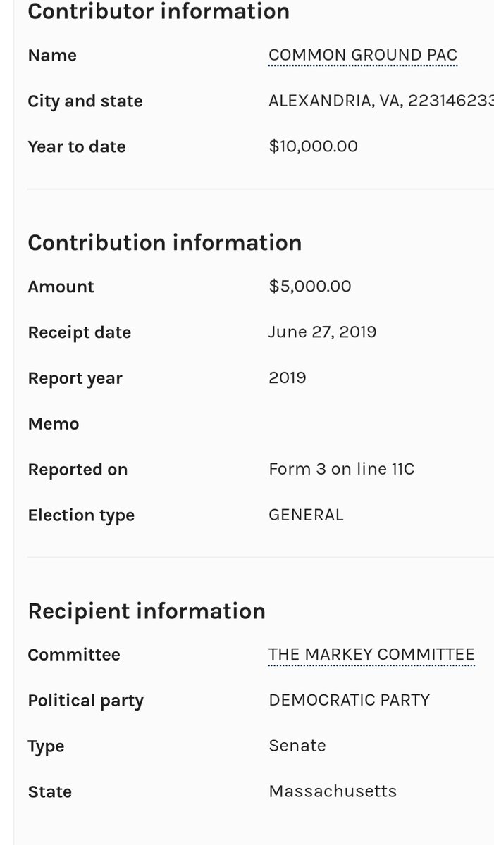 Ed Markey has received donations from Nancy Pelosi's PAC TO THE FUTURE, as well as COMMON GROUND PAC.Donors include:—Boeing—CVS Health (Aetna)—Google—Pfizer—Merck—Honeywell—Raytheon—Lockheed Martin—General Dynamics—Comcast