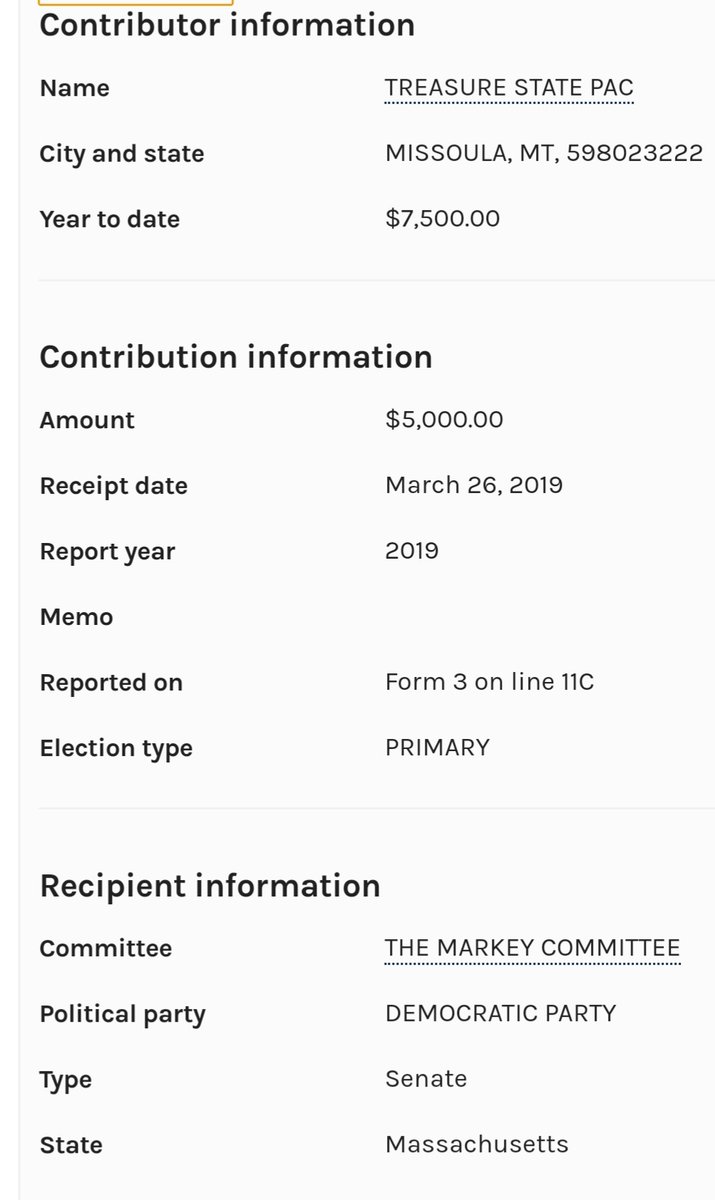 Sen. Markey has gotten donations from TREASURE STATE PAC and HOOPS PAC.Donors include:—Google—Blue Cross—Merck—General Atomics—AFLAC—Honeywell