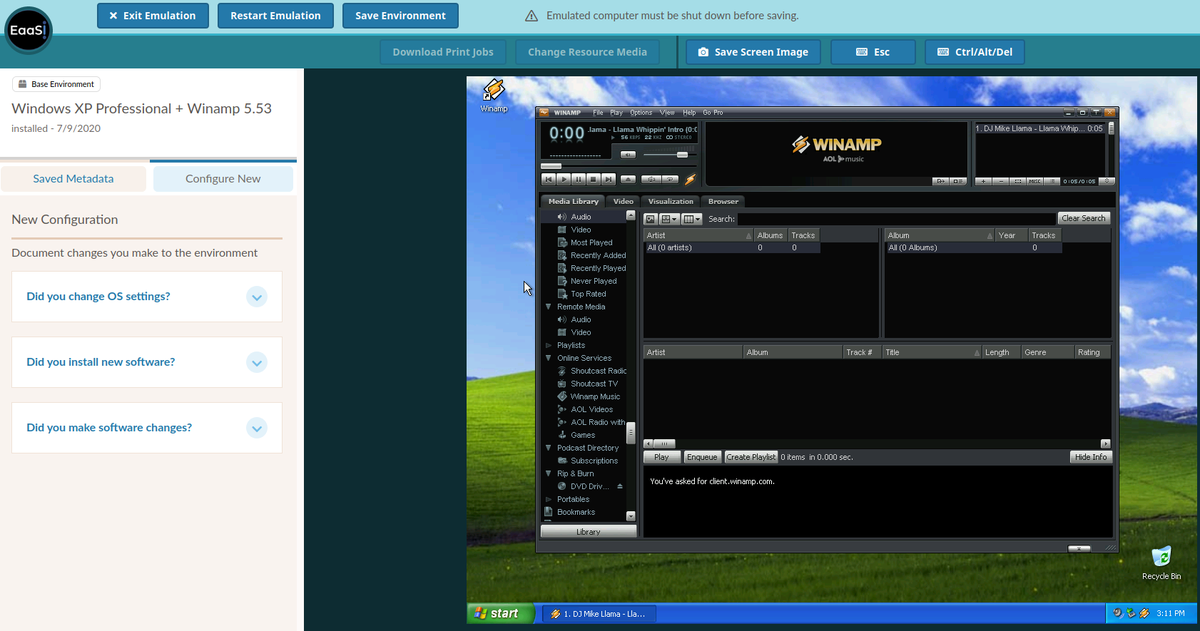 SoftPresNetwork's tweet photo. It’s 🦙🦙🦙 time - our #EaaSI #softwareoftheweek is the classic shareware media player, Winamp. Pictured here is 5.5, the “10th Anniversary Edition” of the eminently customizable audiophile favorite. (What was your favorite skin?)
https://t.co/fJ3oHRxK0y https://t.co/8vfjS7Fydi