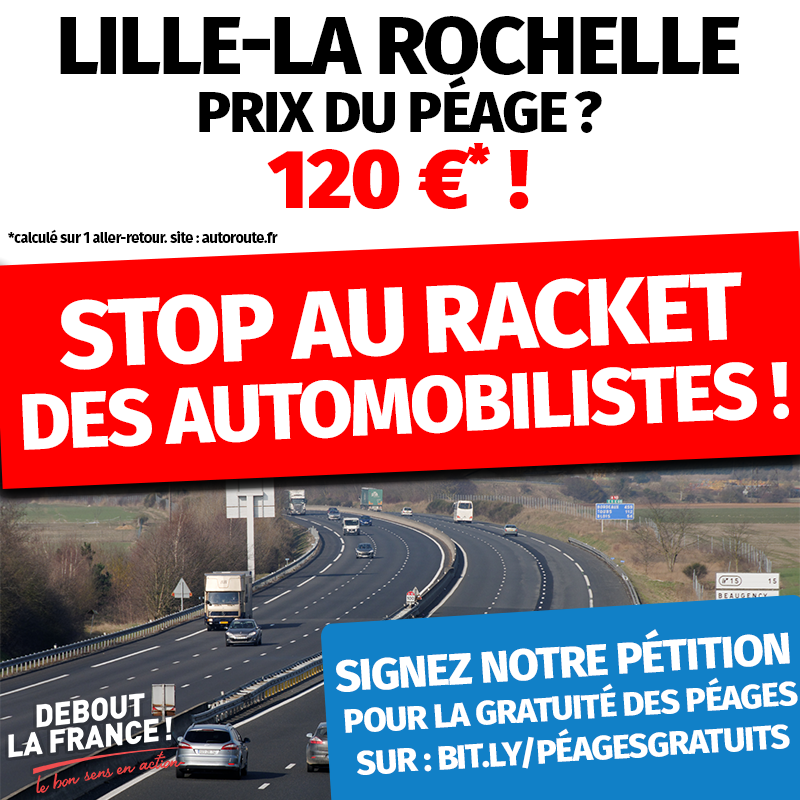 dupontaignan's tweet photo. Exigeons la suppression des péages d'autoroutes ! Payées par nos impôts, les autoroutes sont déjà amorties et gavent désormais les actionnaires des sociétés privées auxquelles elles ont été bradées ! STOP au racket des automobilistes. Signez la pétition : https://t.co/YnB9WYmK6K https://t.co/5VZEfA2CK5