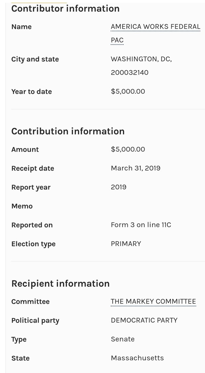 Ed Markey has taken money from AMERICA WORKS and A NEW DIRECTION PAC.Donors include:—Northrop Grumman—General Dynamics—Comcast—Google—Goldman Sachs—General Atomics—Raytheon—UnitedHealth