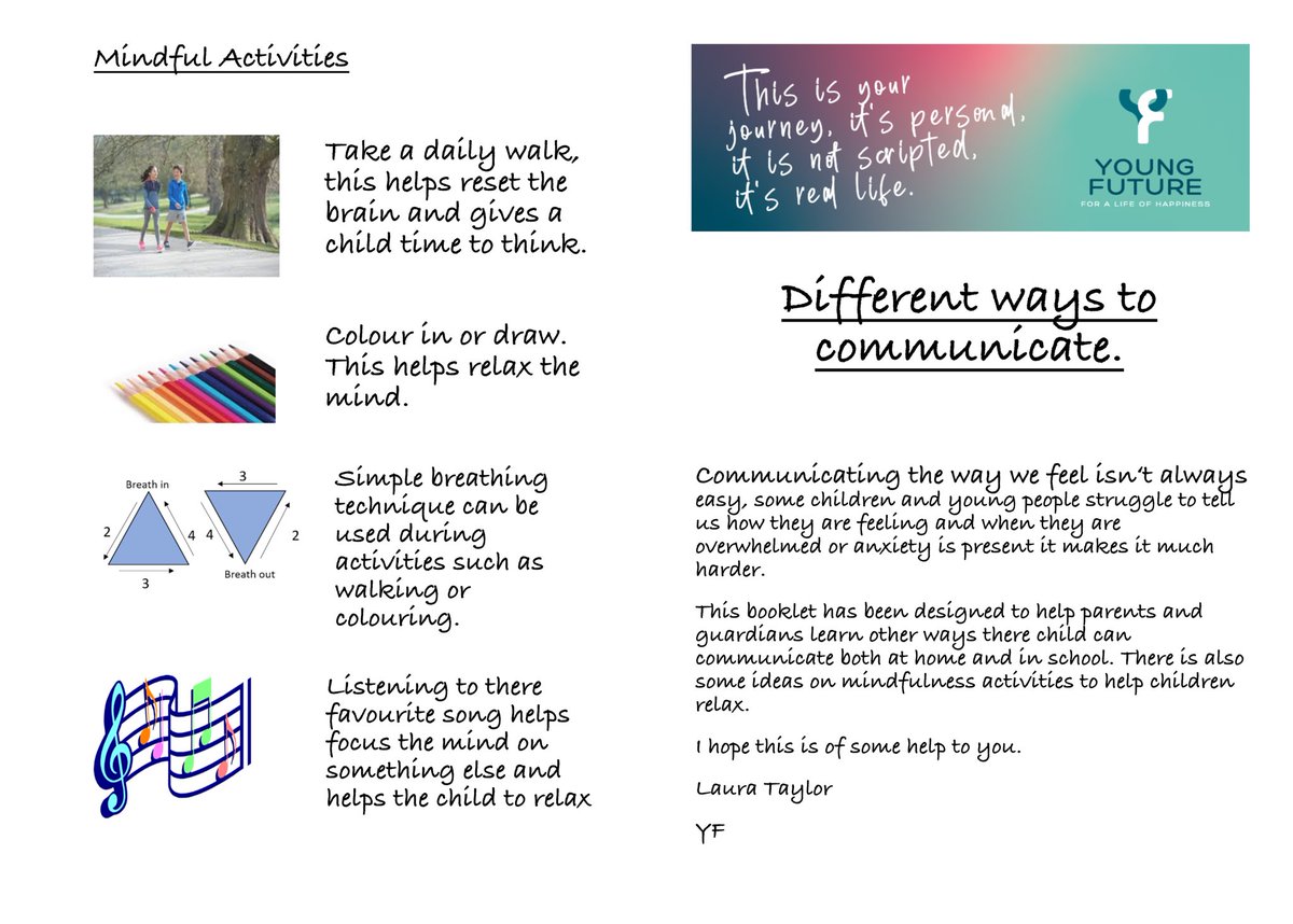 Youngfutureuk's tweet photo. It’s been a busy week starting to prep for group! Thought I’d share this for the weekend, this is a booklet I’ve made for communication and mindfulness 😁 @school_milton https://t.co/VlETYRrkTt