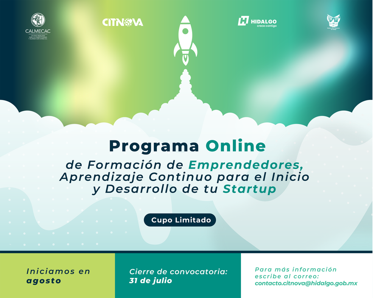 CITNOVA's tweet photo. 🔴ÚLTIMO DÍA PARA REGISTRATE🔴 en el programa de Formación de Emprendedores, Aprendizaje Continuo para el Inicio y Desarrollo de tu Startup.

Tienes una idea de negocio o emprendimiento basado en la #ciencia, la #tecnología o la #innovación.
📲Regístrate: https://t.co/uPnKaPCMe2 https://t.co/nqLZMzh3kS