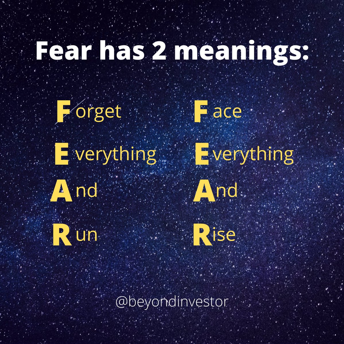 Most people who are afraid to try something new, in most cases the reason lies in their fear of bing disappointed.They are afraid they might make a mistake and get rejected.Fear stops them Fear has 2 meanings -