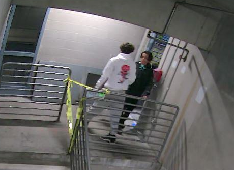 KirklandWAPD's tweet photo. Kirkland Police are looking to identify these two subjects.  They set off fireworks in the Kirkland Library Parking Garage.  Two city employees were injured when they received hearing damage from the explosion.  Please call 425-577-5656 with tips. https://t.co/SQLaw6dypT