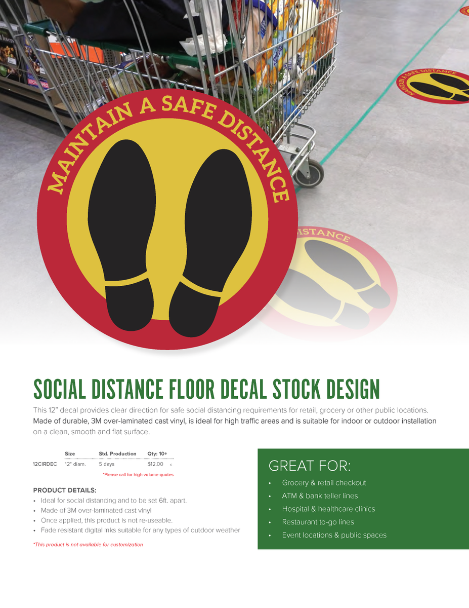 MorrisPromoSpec's tweet photo. Do you need help keeping clients and customers at a distance.  These stock floor decals can help give guidance.
#morrispromo #somanyoptions #giveusatry https://t.co/GSPVqtUfnO