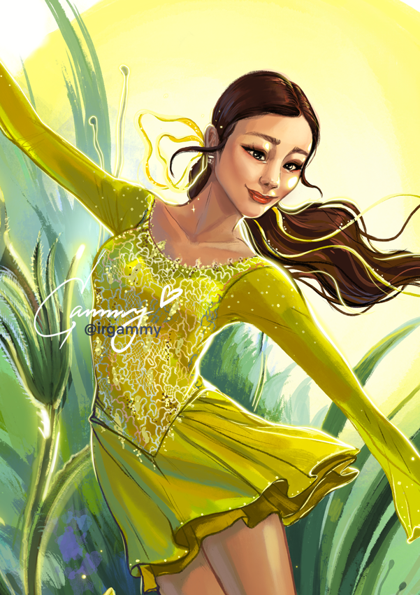 Kim Yuna is as tender as a snowdrop in spring, she has triumphed over winter and ice! Her arms and figure are as fragile and beautiful as if she were a figurine. I admire her skating!
____________________
P.S. I decided to portray Queen Yuna as a Yakut Snowdrop - a symbol of perseverance and first love 💛 An anciently revered flower, a sign of the awakening of nature, a symbol of victory over death and the personification of hope after a cold and long winter.