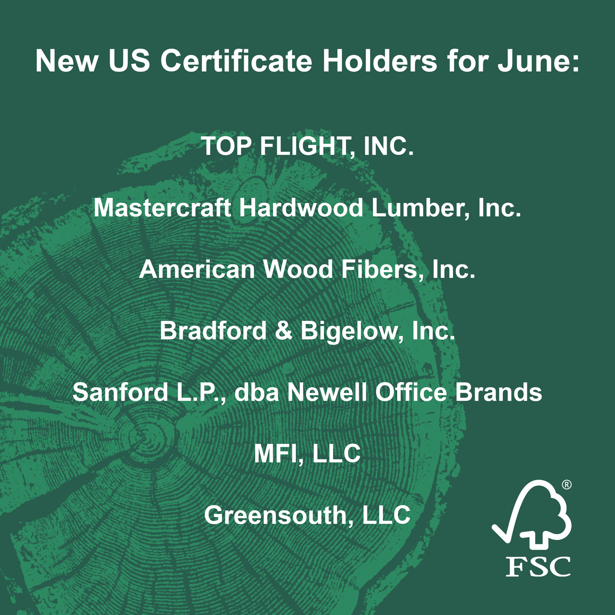 FSC_US's tweet photo. Congratulations to these new Certificate Holders for June! @TopFlightPaper, @Bradford_BigInc, @newell_brands https://t.co/lY2AyxF7k6