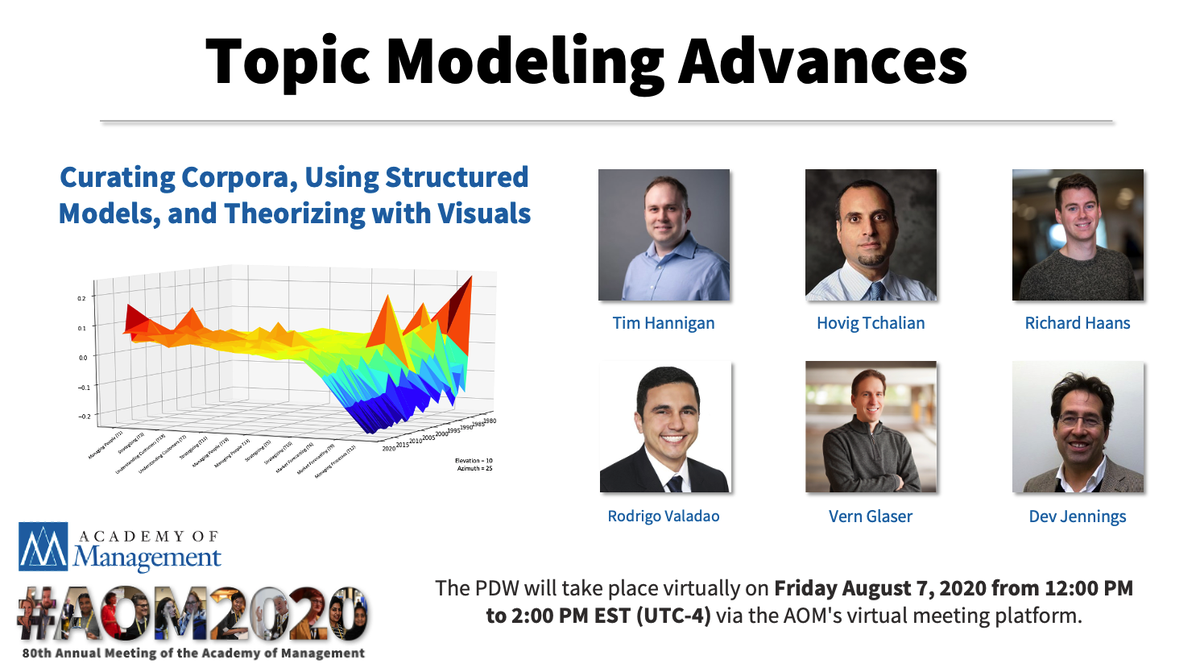 rodvaladao's tweet photo. One week for our PDW on Topic Modeling Advances and Theorizing with Visuals at #AOM2020. Please go to this link https://t.co/gCGcNlXA7d to let us know if you are joining us! Thanks @AOM_OMT, @RMD_AOM, @AOM_STR and @AOMConnect for enabling this workshop! https://t.co/DebvbDSqhU