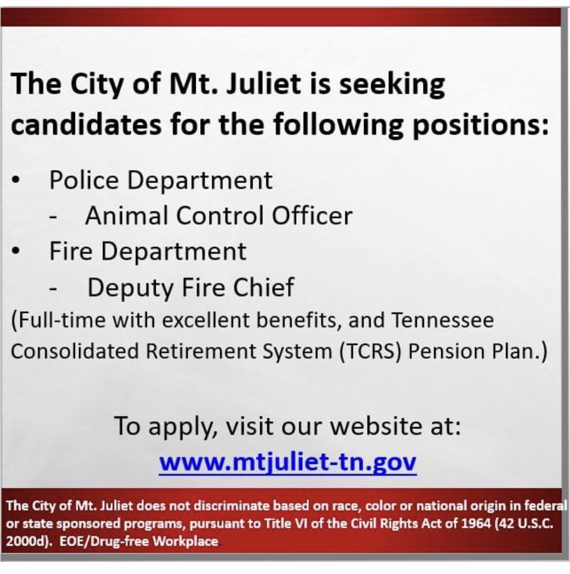 MJASVO's tweet photo. Seeking Animal control officer applications https://t.co/lW2JmsxHTr