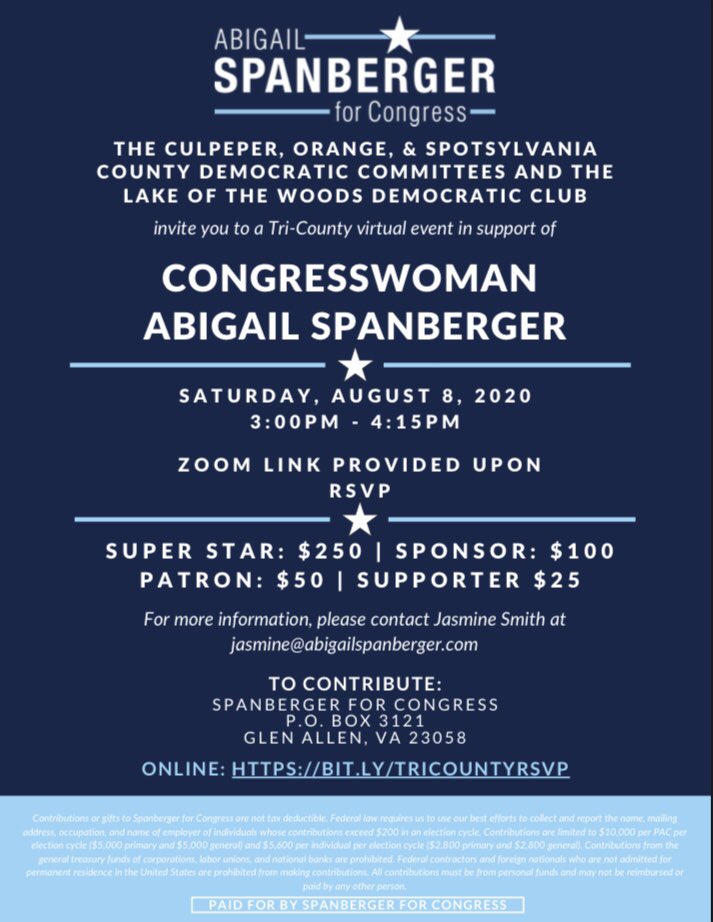See the image below for information on our Third Annual Tri-County Fundraiser for <a href="/SpanbergerVA07/">SpanbergerVA07</a> ⬇️