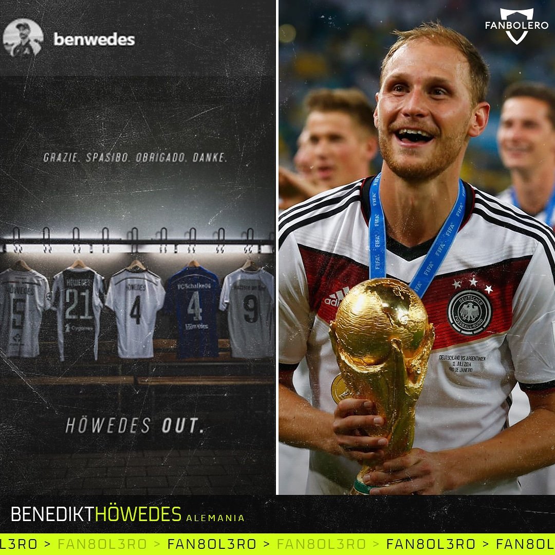 fanbolero's tweet photo. ¡ADIÓS, VAQUERO!

Defendió los colores del Schalke 04, Juventus y Lokomotiv de Moscú. Fue campeón del mundo con Alemania en Brasil 2014 y hoy a sus 32 años, Benedikt Höwedes anuncia su retiro 😥👋🏻⚽🇩🇪

#Howedes #Alemania #Retiro #Schalke04 #Juventus #Lokomotiv https://t.co/rlEZ9Nb6kp