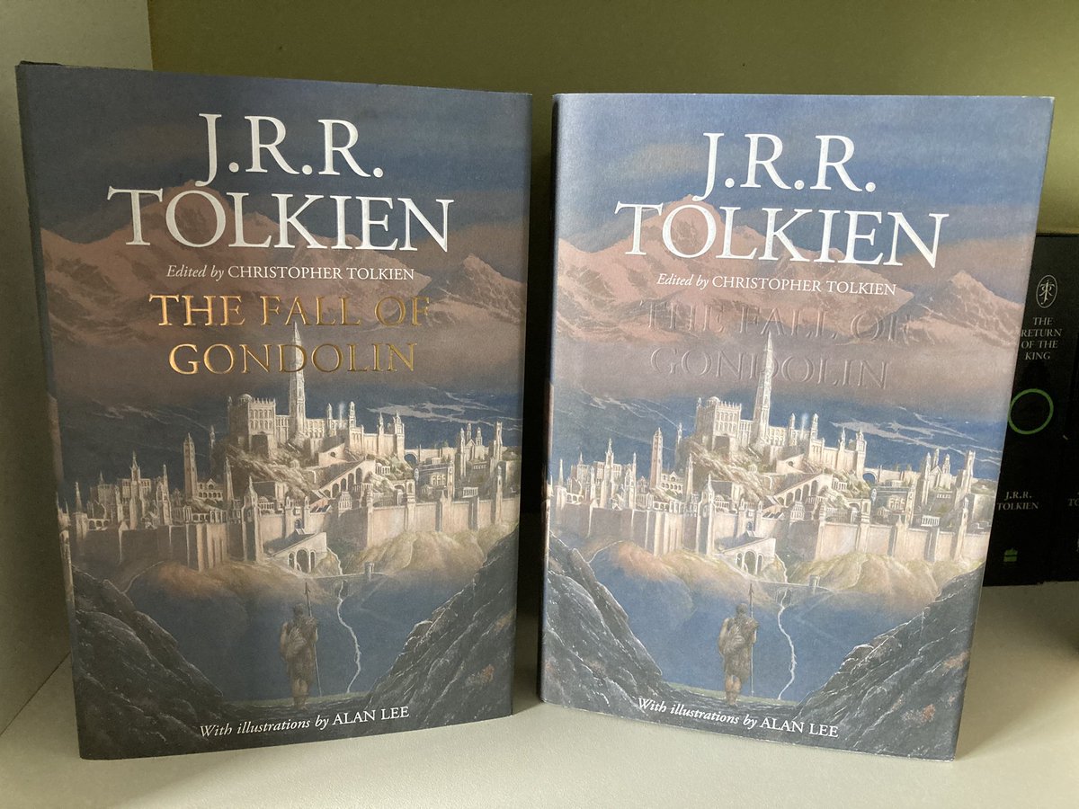  #TolkienEveryday Day 9My 2 copies of The Fall of Gondolin hardcover, one regular and one with a misprinted dust jacket