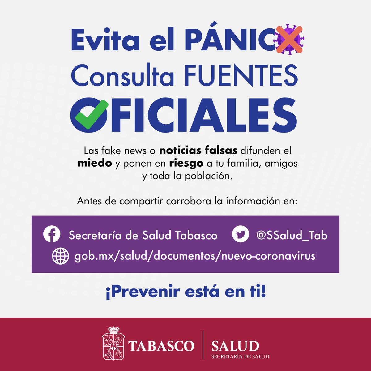 Gobdetabasco's tweet photo. En tiempos de contingencia es necesario estar bien informado y evitar los rumores que solo propagan el miedo en nuestra población ¡Ante el rumor, infórmate! https://t.co/cf5h8LM2fd