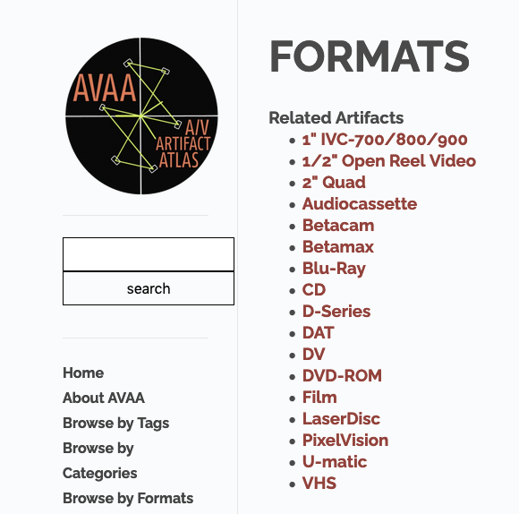 BAVCPreserve's tweet photo. There have been some huge updates to the AV Artifact Atlas!! There is now a "Browse By Formats" option on the left side, and the url has been changed to something nice and easy to remember: https://t.co/EciR70lYde

Big thanks to @ablwr @DaleLore and others for making this happen! https://t.co/KPCWg3wGJa