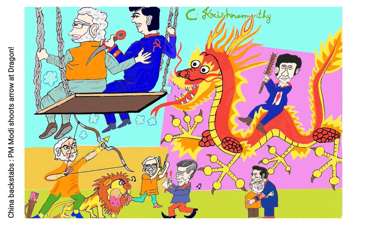 kmcheb12's tweet image. #BJP4Telangana #BJP4India Hon&apos;ble PM Modi🤔ponders as China backstabs: “Oh! 🇮🇳We did entertain 🥳 🌹d 🇨🇳Dragon 🐉 !”Now PM #ModiinLadakh decides it’s time to ‘enter d dragon🐉&amp;amp; tame it!” So PM gives a fiery speech at ladakh which acts as a fillip, a morale booster for our jawans!