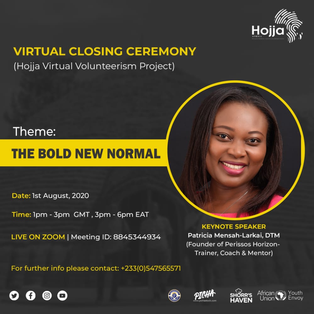 hojjaafrica's tweet photo. We can't keep calm. Join us This Saturday, the 1st of August as we draw the curtains on our #HVV20 project.
Asante.

#HojjaAfrica 
#AfricaYouthEvoy
#1billionafrica 
#PerissosHorizon 
#ShorrsHaven
#CoporateFrench
#Picha 
#VIsualActivist.me 
#TNAM20 
#Africa
#AuAgenda2063 https://t.co/twQpU9omto