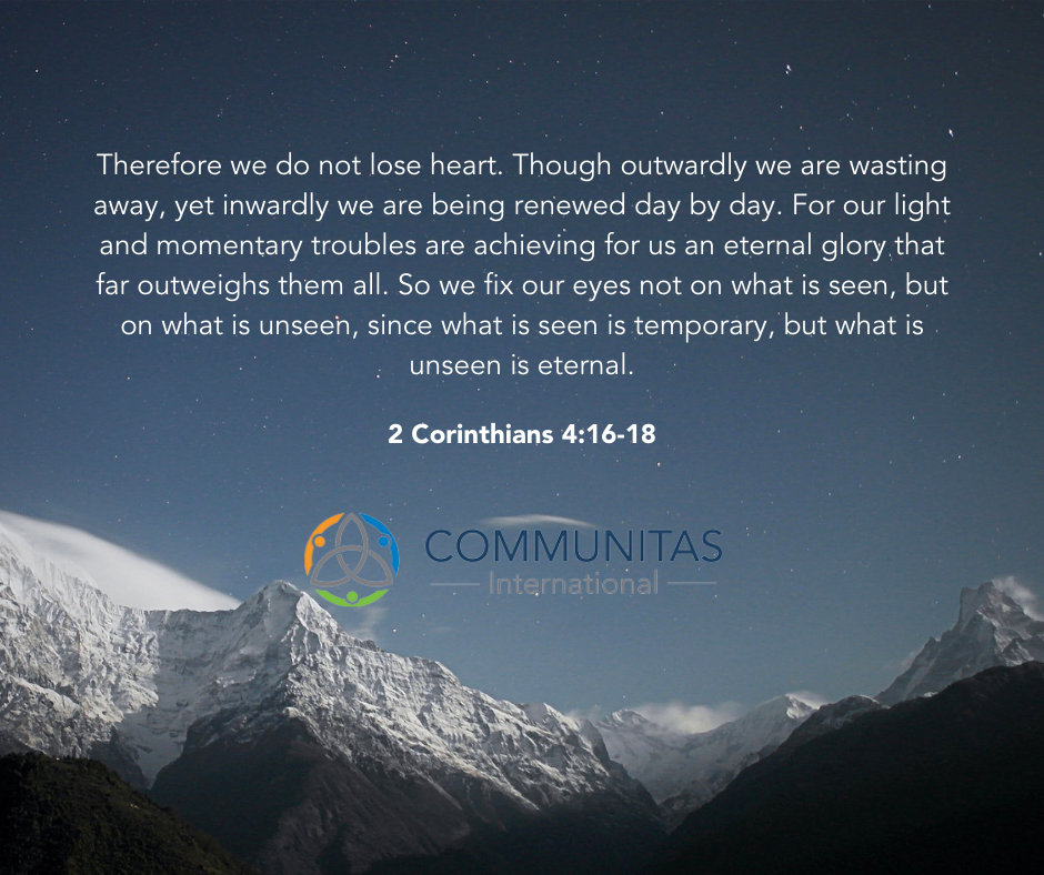GoCommunitas's tweet photo. Although we may feel pain and discouraged on earth, our life in heaven will be eternal.
#gocommunitas #bibleverses #focusontheunseeen #2corinthians https://t.co/CwBsAOSxE4