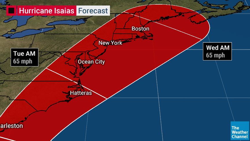 Hurricane #Isaias poses a significant threat to the east coast of the U.S. prepare now for potential landfall this weekend. What to expect:
-winds 75+mph
-storm surge
-flooding rain
-rip currents
Every state from Florida to Maine could feel the affects to varying degrees.