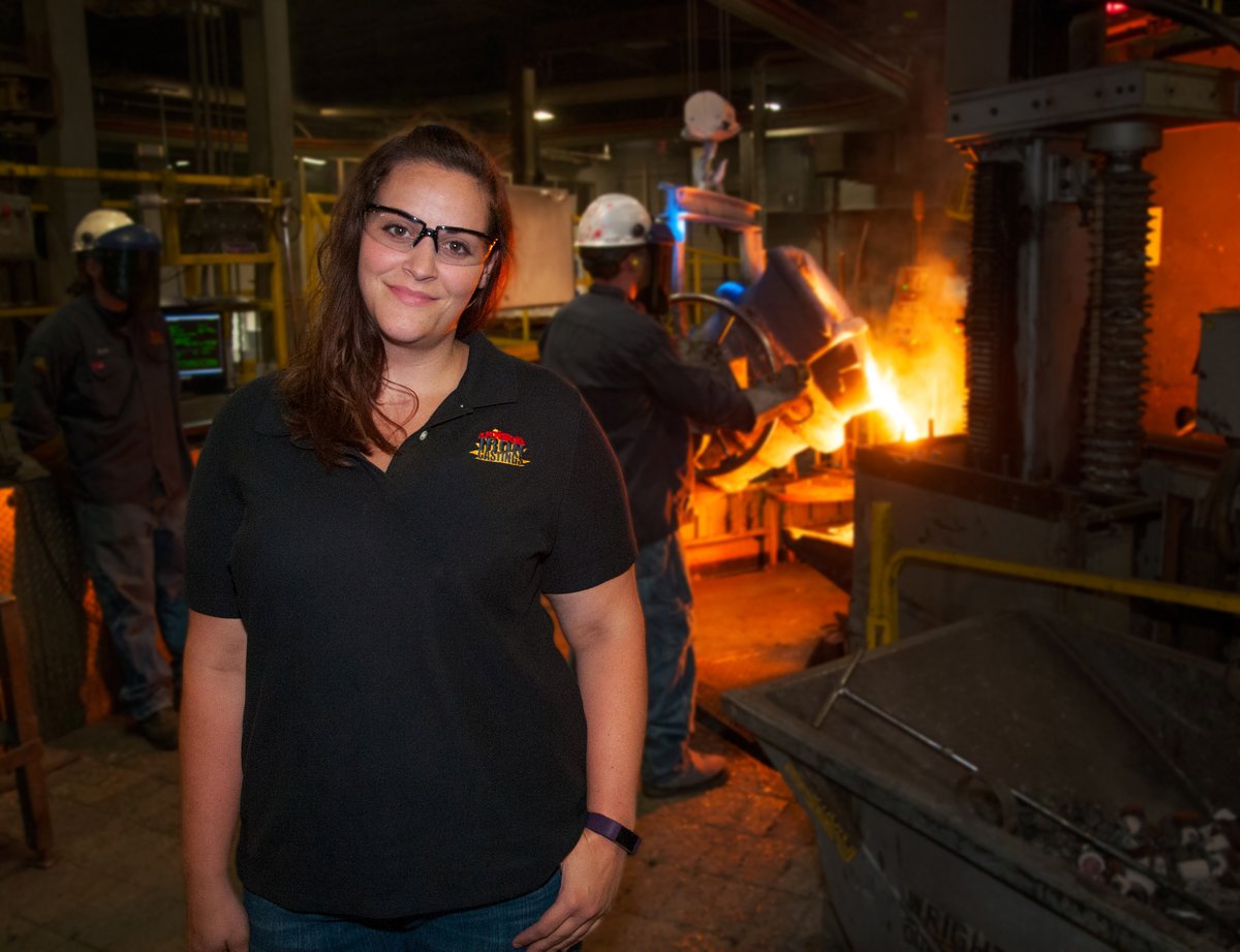 AmerFoundrySoc's tweet photo. "I enjoy working in metalcasting because of the ever-changing technology and unlimited opportunities to continue to grow and learn new things. Plus, there’s never a dull day in a foundry!” -Ashley Folden-Ecker, @DotsonIron 

#welovemetalcasting #careersinmetalcasting https://t.co/4i3yRY8HUg