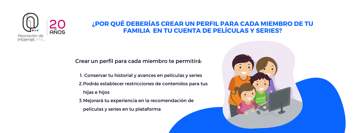 Asoc_InternetMX's tweet photo. ¿Sabías que al crear un perfil para cada miembro de la familia en tu cuenta de series y películas por Internet, te ayuda a establecer restricciones en el tipo de contenidos que ven tus hijas e hijos? https://t.co/eB5J43TEr4